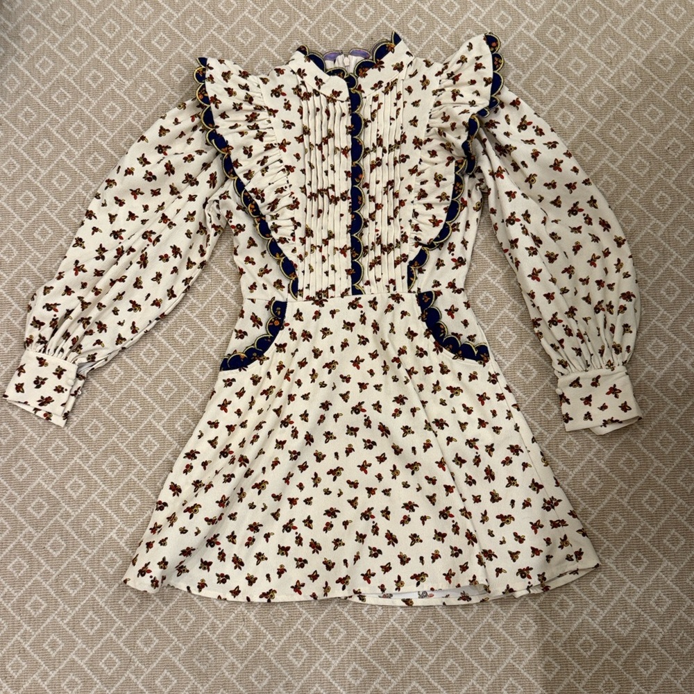 CeliaB Floral Checkered Dress with Gold Accents